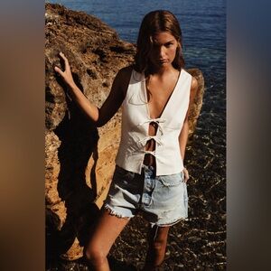 Zara white ecru tie-front top tank | XL